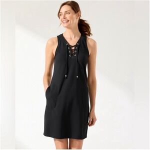 Tommy Bahama Island Cays Lace-Up Cover-Up Dress Black XL UPF 50 Sleeveless